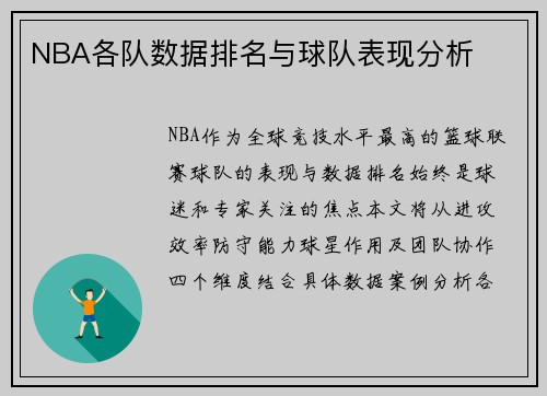 NBA各队数据排名与球队表现分析